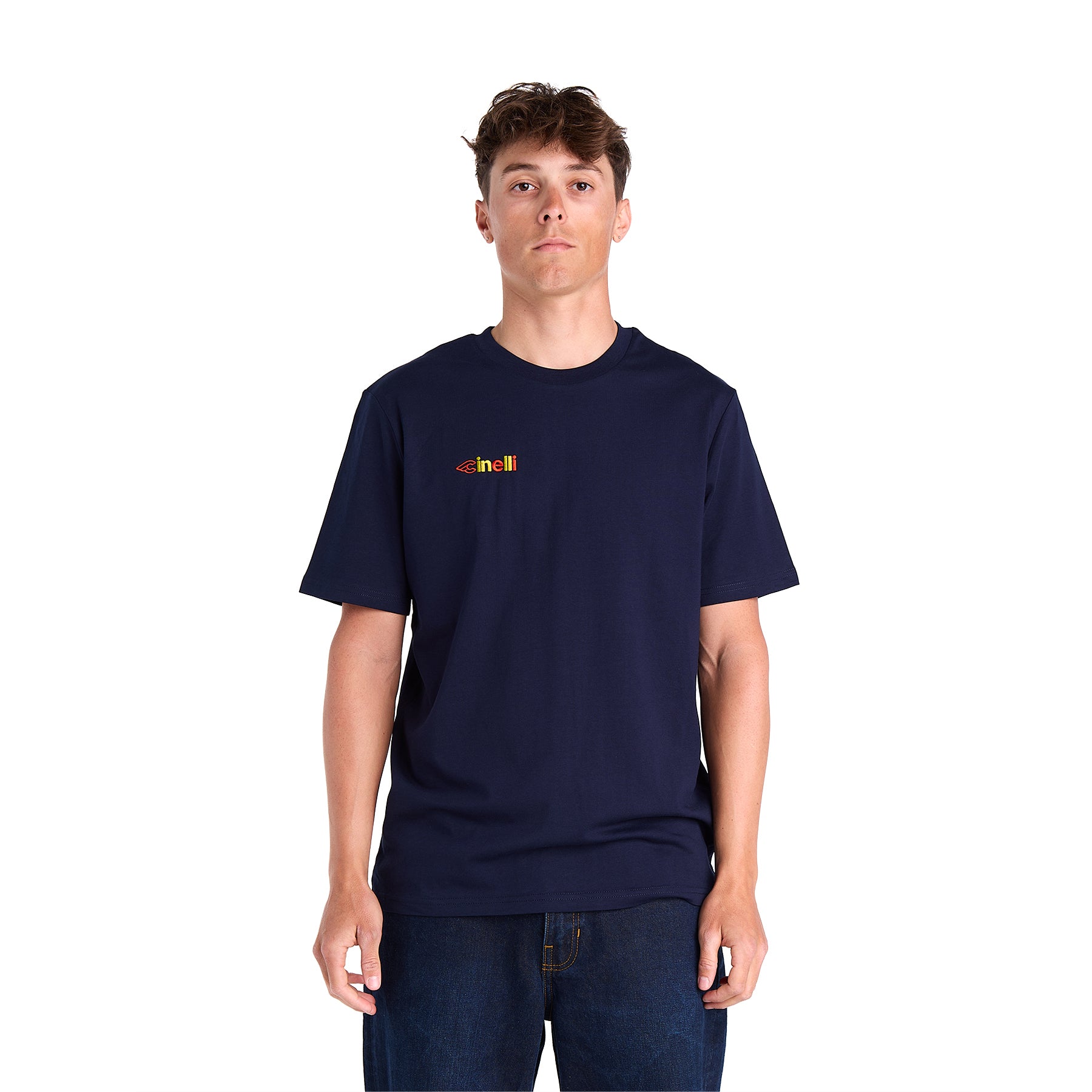 cinelli-t-shirt-logo-brod-e-bleu-coton-bio-180-gsm image 1